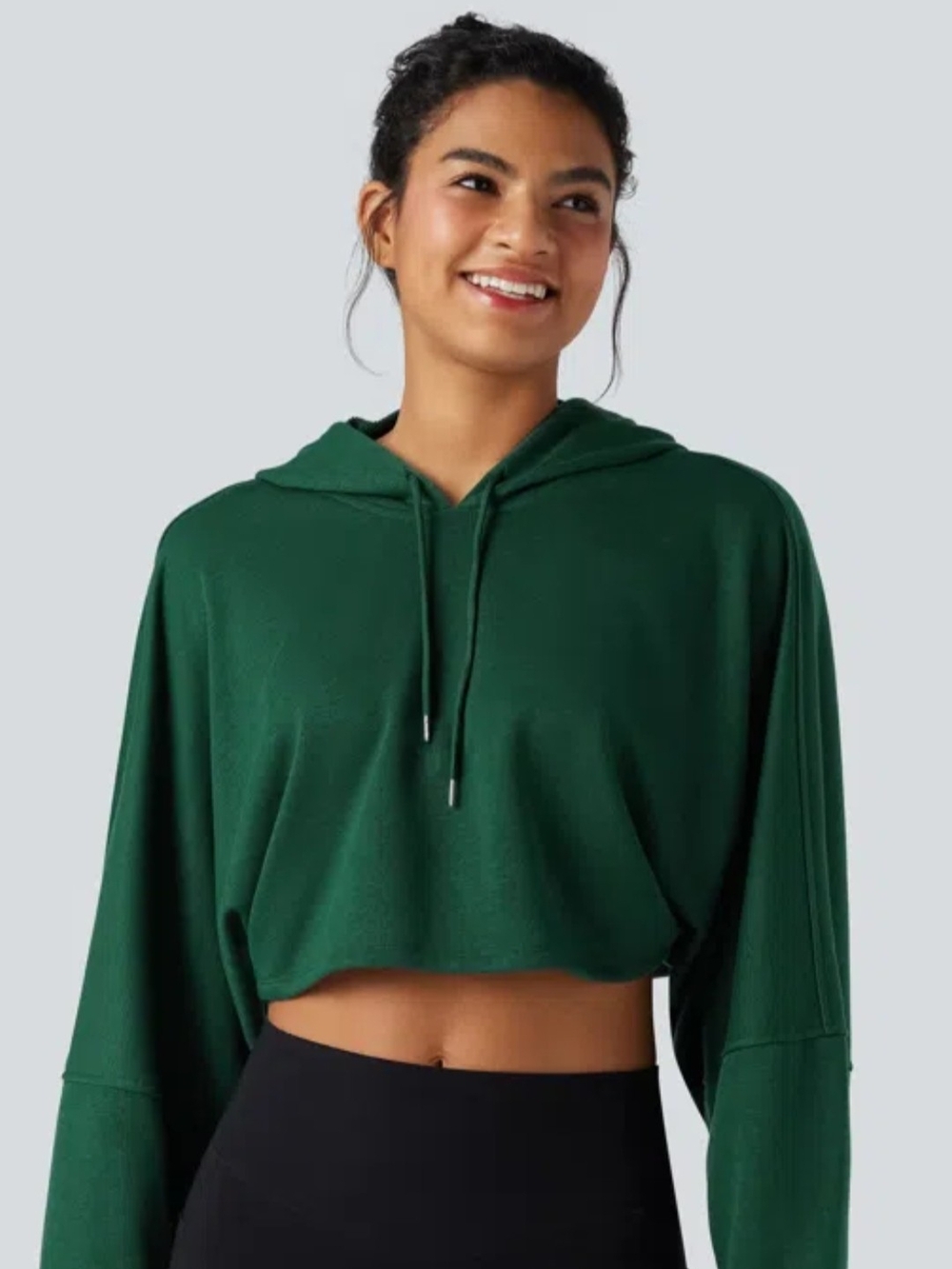 Good American Ruched Crop Hoodie Emerald Green Size 4 NWT